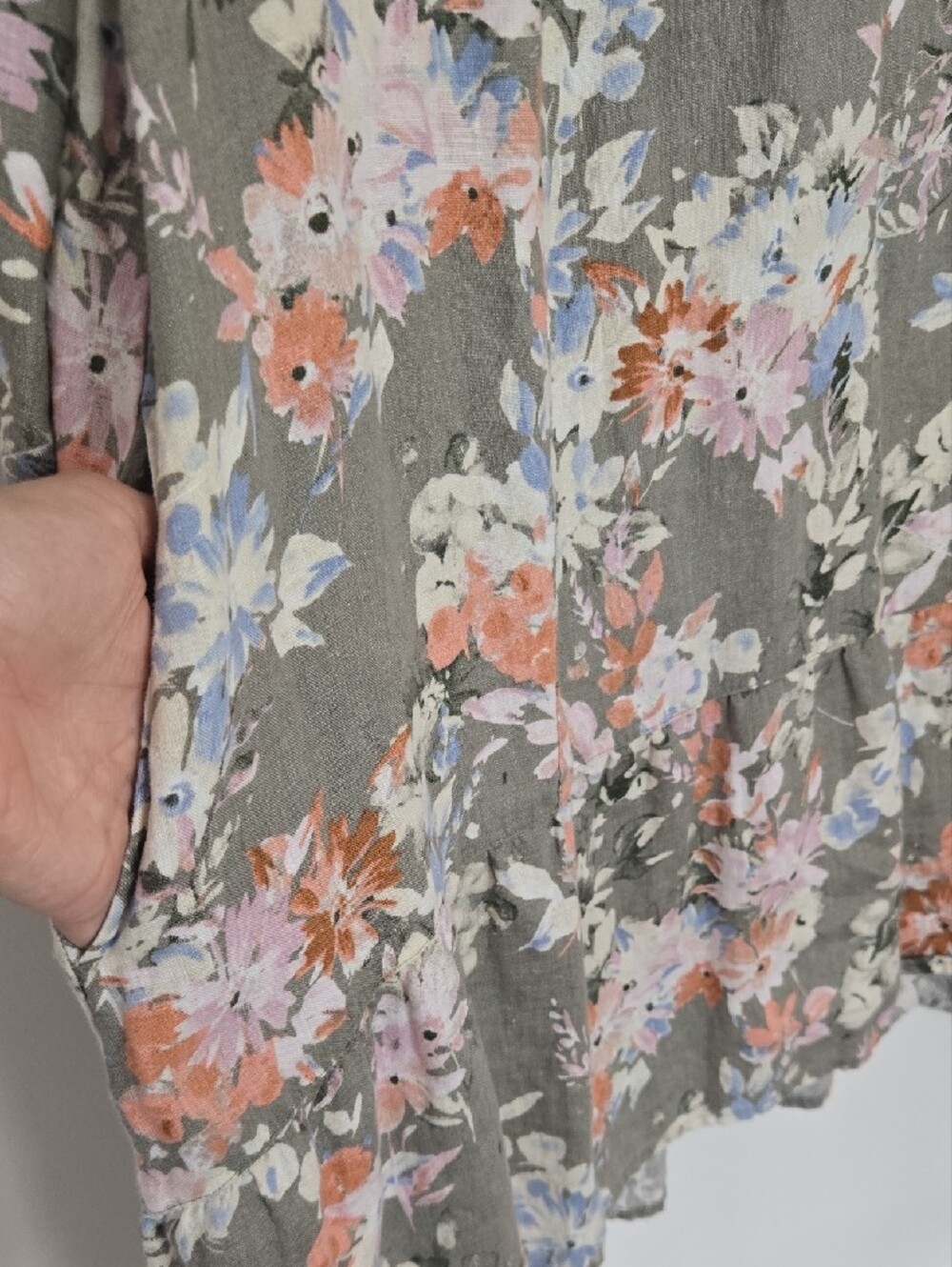 J. Jill Love 100% Linen Floral dress w/ pockets Feminine Coastal Size Large - Picture 5 of 7